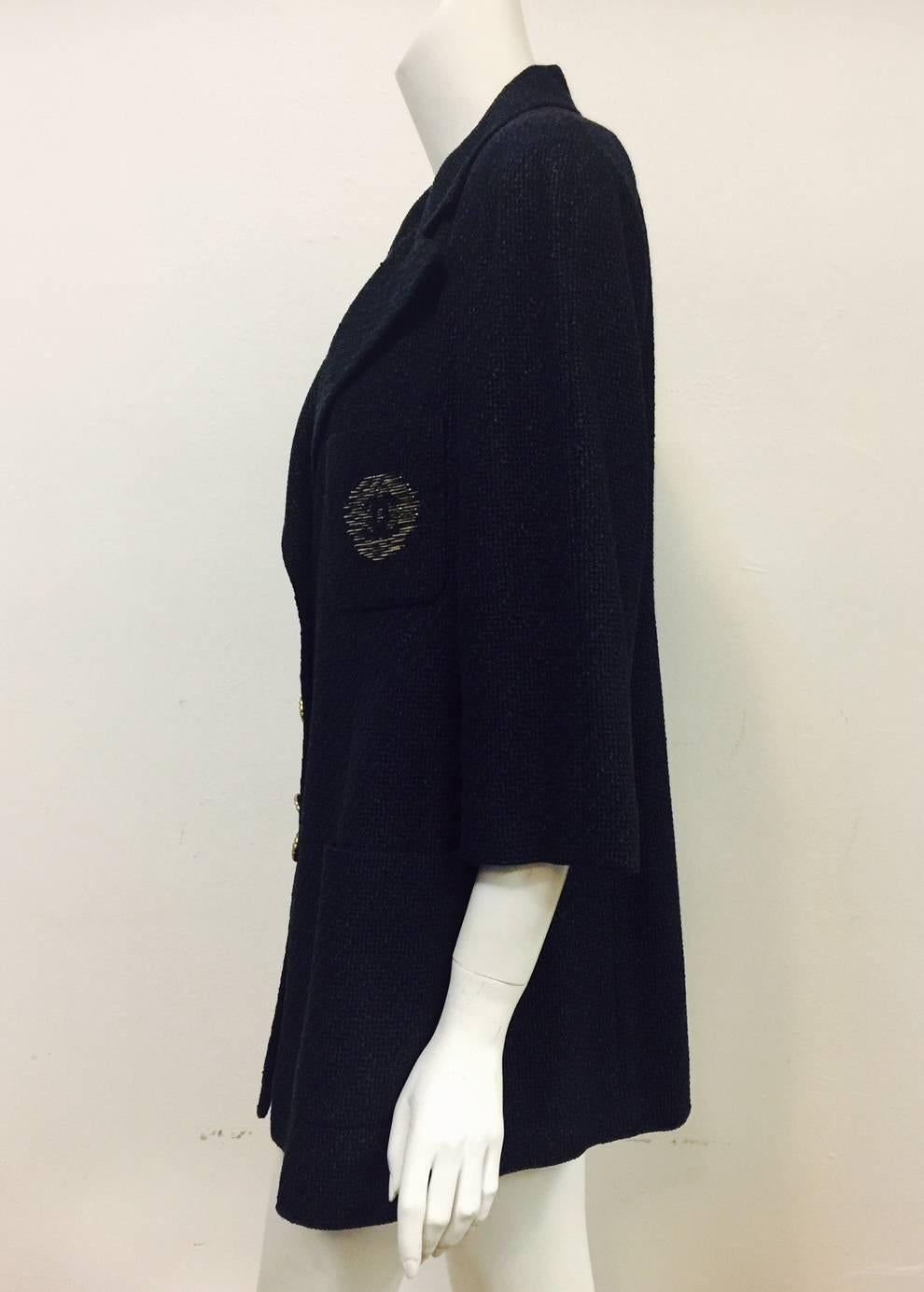 Chanel Navy Tweed Double Breasted Captain's Jacket W. Gold Buttons Size 46 In Excellent Condition In Palm Beach, FL