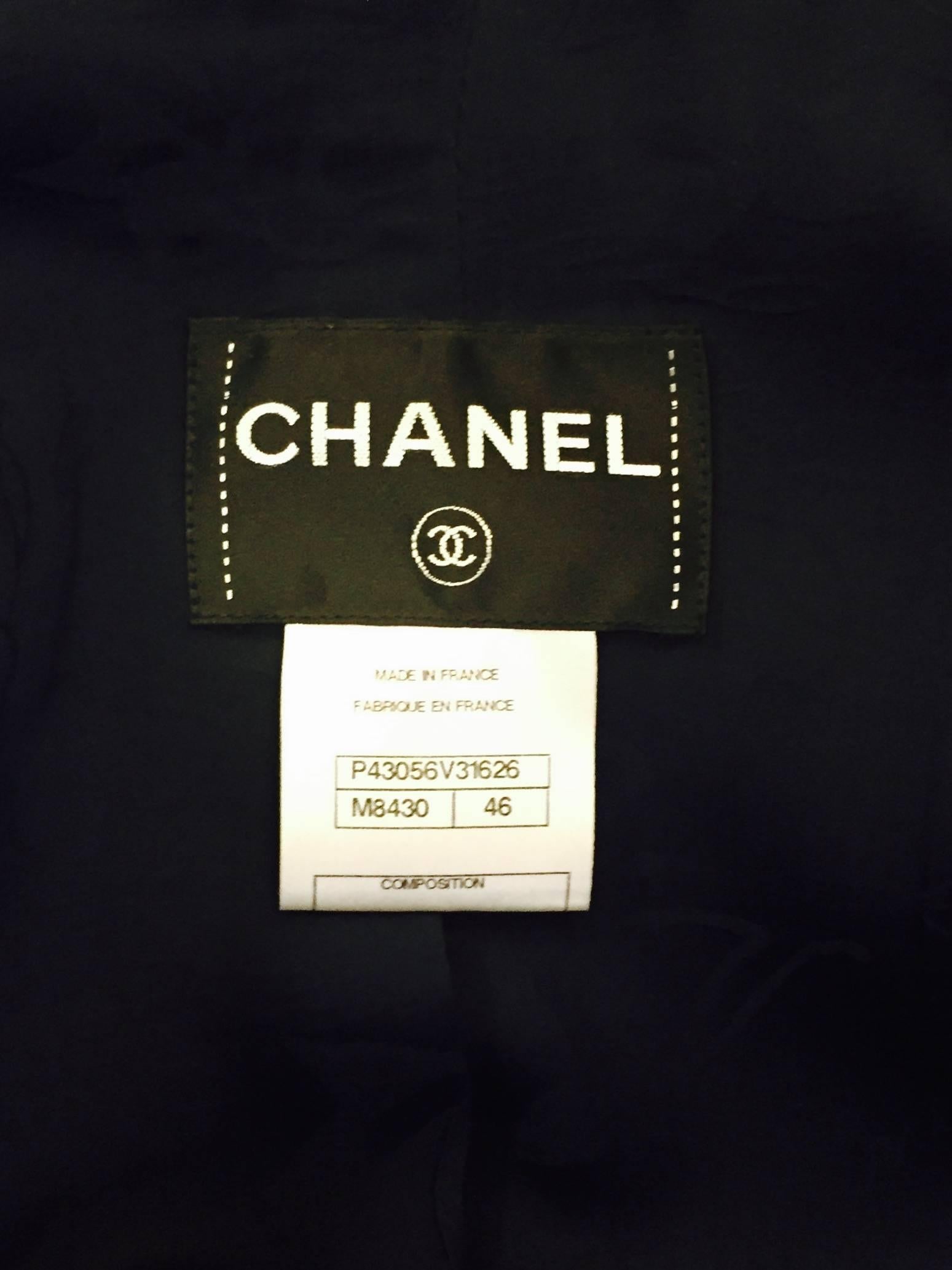 Chanel Navy Tweed Double Breasted Captain's Jacket W. Gold Buttons Size 46 1