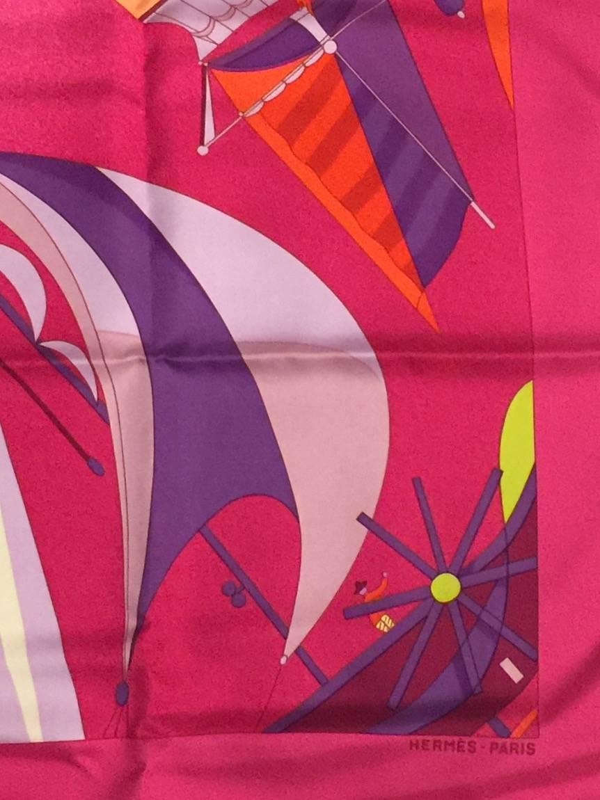 Hermes Fuchsia Les Folies du Ciel II Silk Twill Carre by Loic Dubigeon In Excellent Condition In Palm Beach, FL