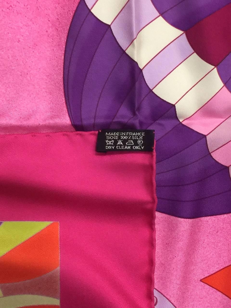 Hermes Fuchsia Les Folies du Ciel II Silk Twill Carre by Loic Dubigeon 1