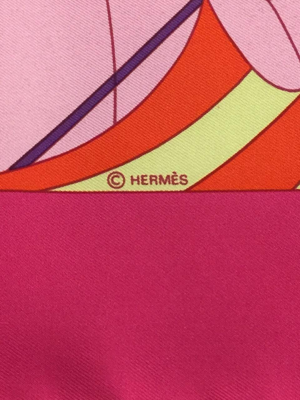 Women's Hermes Fuchsia Les Folies du Ciel II Silk Twill Carre by Loic Dubigeon