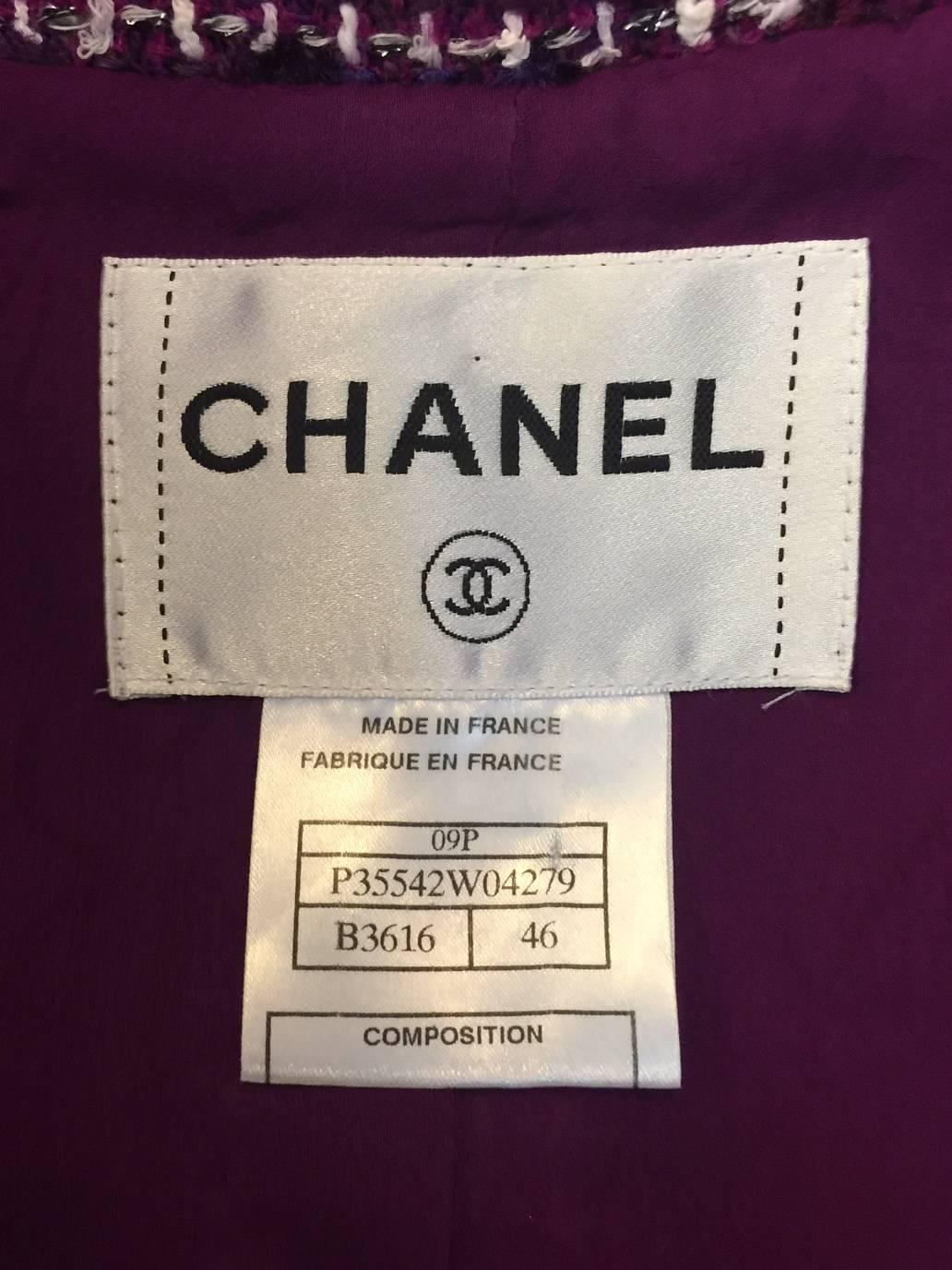 Chanel Purple Tweed Sleeveless Dress and Matching Coat With 3-D Trim Size 46 3