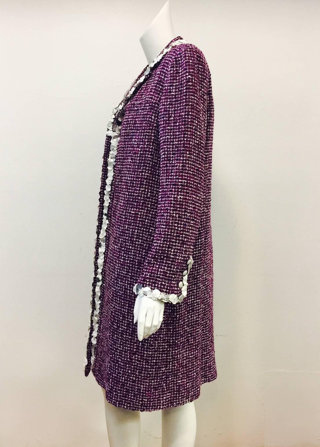 Women's Chanel Purple Tweed Sleeveless Dress and Matching Coat With 3-D Trim Size 46
