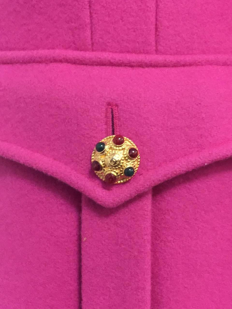 Women's Chanel Boutique 1996 Fall Fuchsia Wool Military Jacket With Gripoix Buttons  For Sale