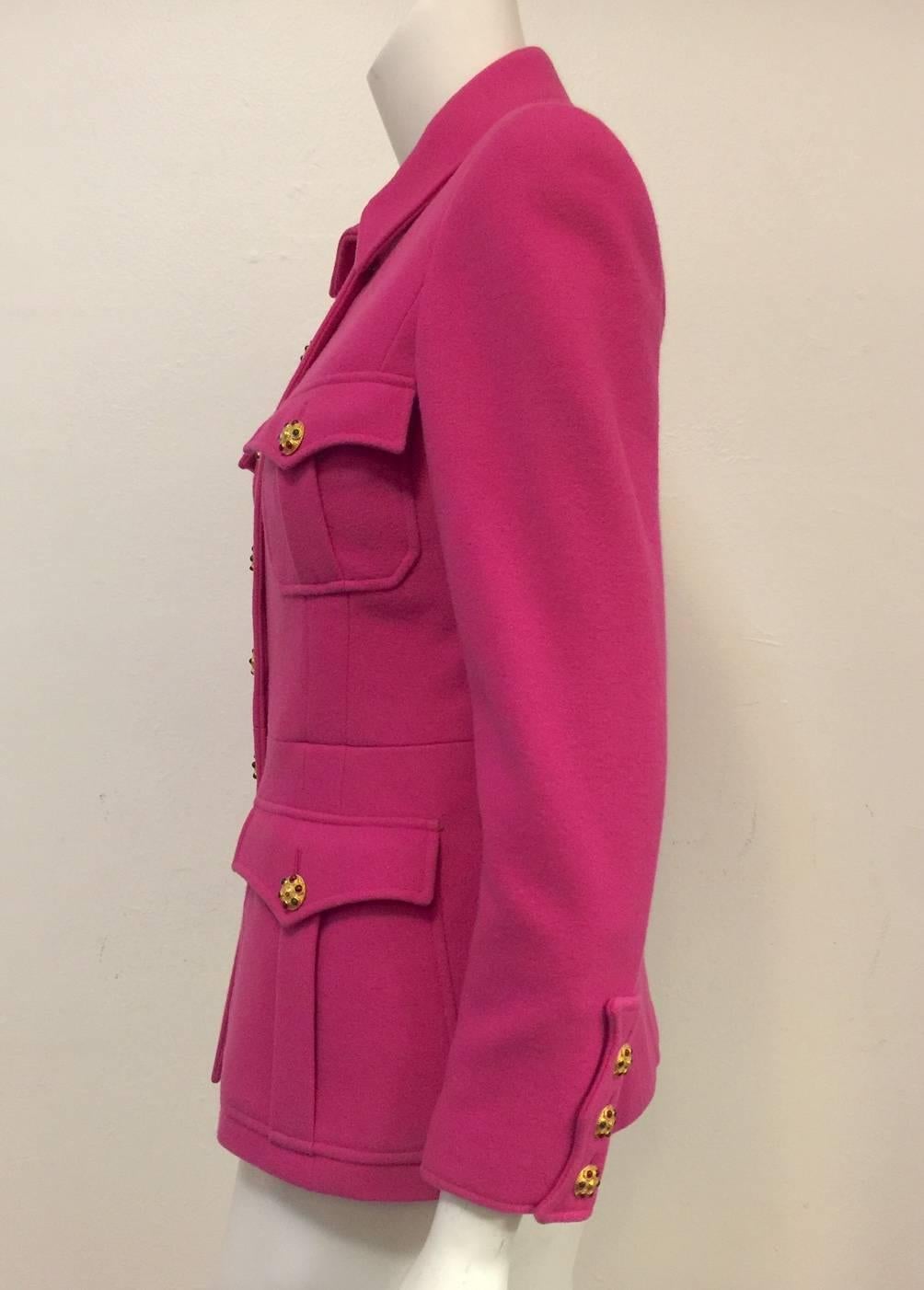 chanel military style fuchsia jacket with gripoix buttons