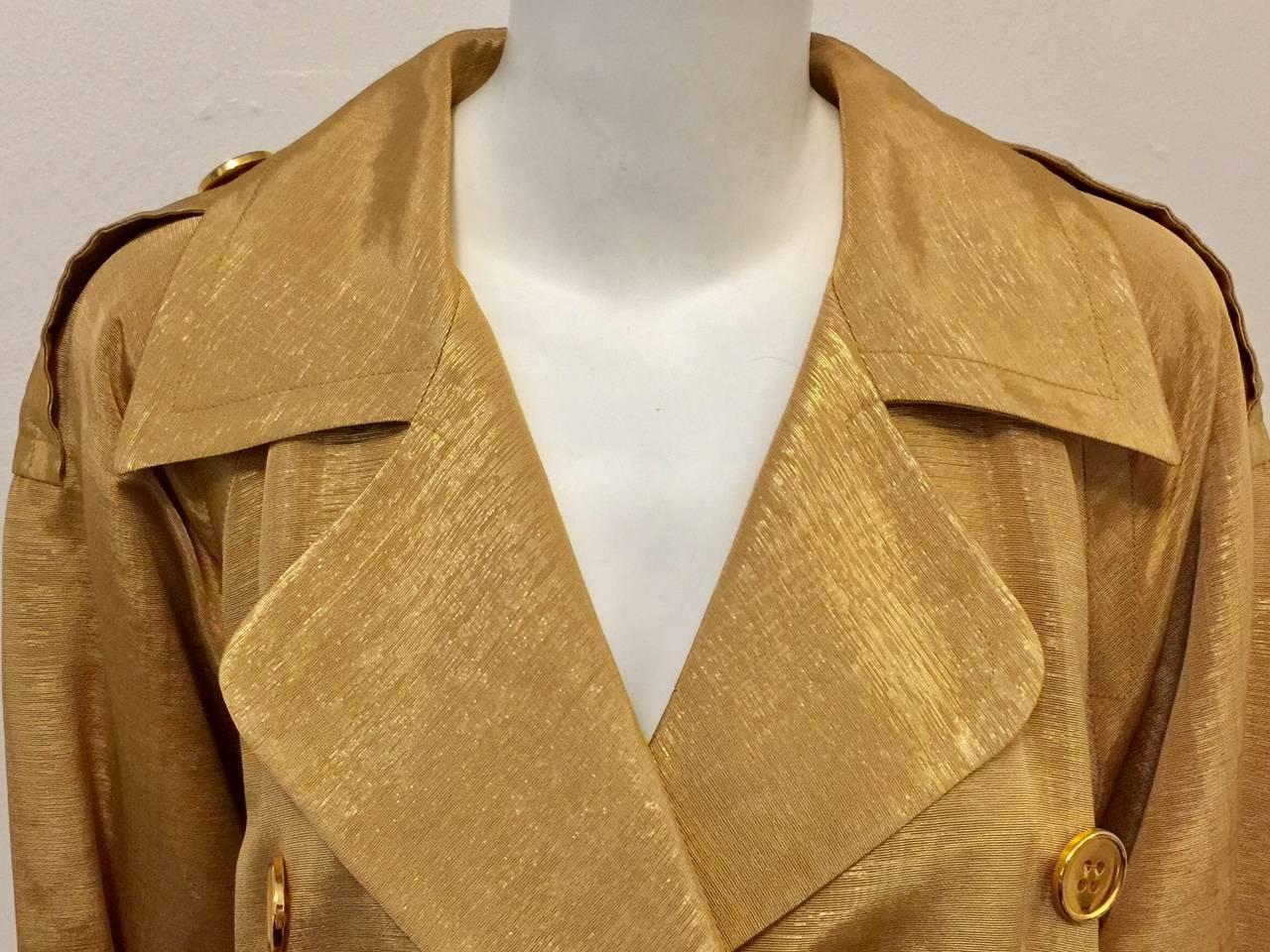 Vintage Yves Saint Laurent Encore Metallic Gold Trench Coat  In Excellent Condition In Palm Beach, FL