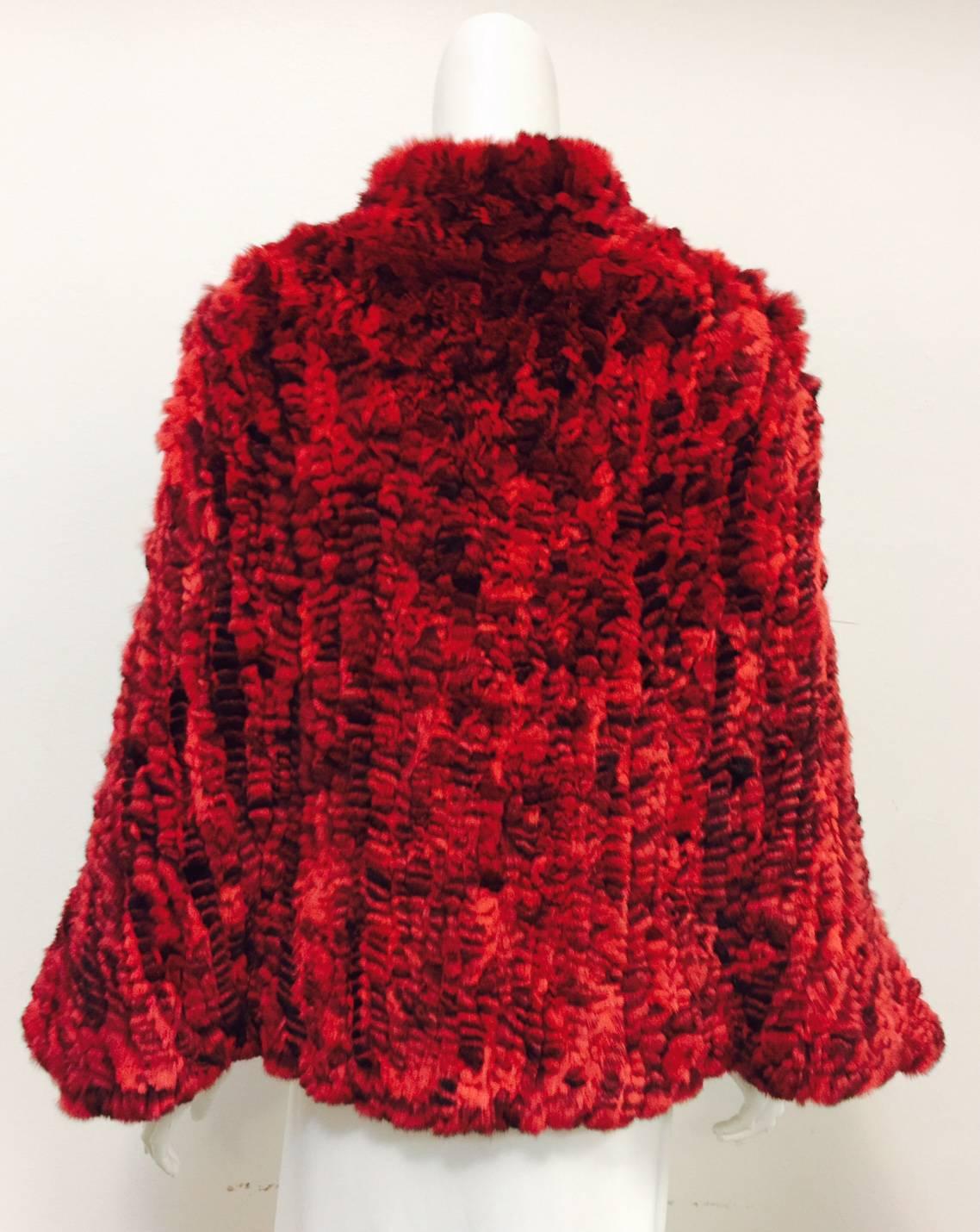 Red  Dramatic Dyed and Knitted Rabbit Cape With Single Button at Neck For Sale
