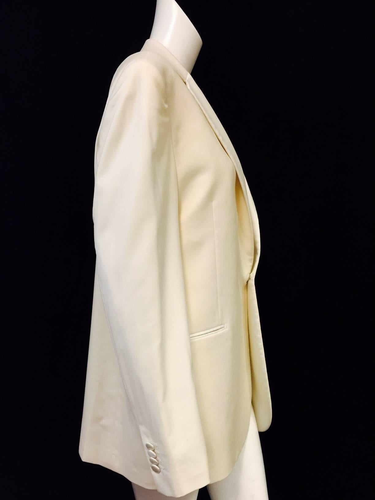 Beige Yves Saint Laurent Ivory Wool Men's Dinner Jacket With Satin Trim