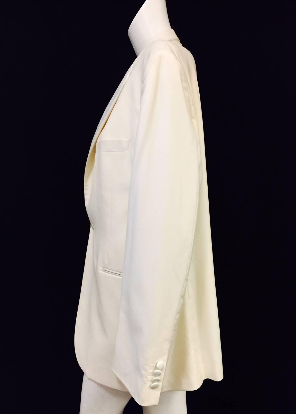 Yves Saint Laurent Ivory Wool Men's Dinner Jacket With Satin Trim In Excellent Condition In Palm Beach, FL