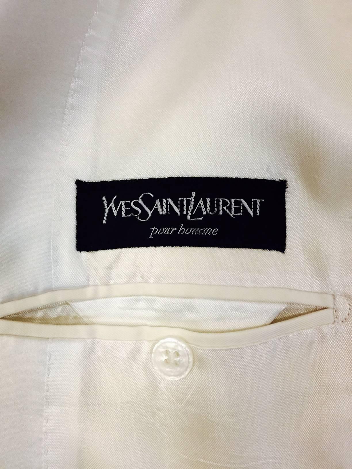 Yves Saint Laurent Ivory Wool Men's Dinner Jacket With Satin Trim 3