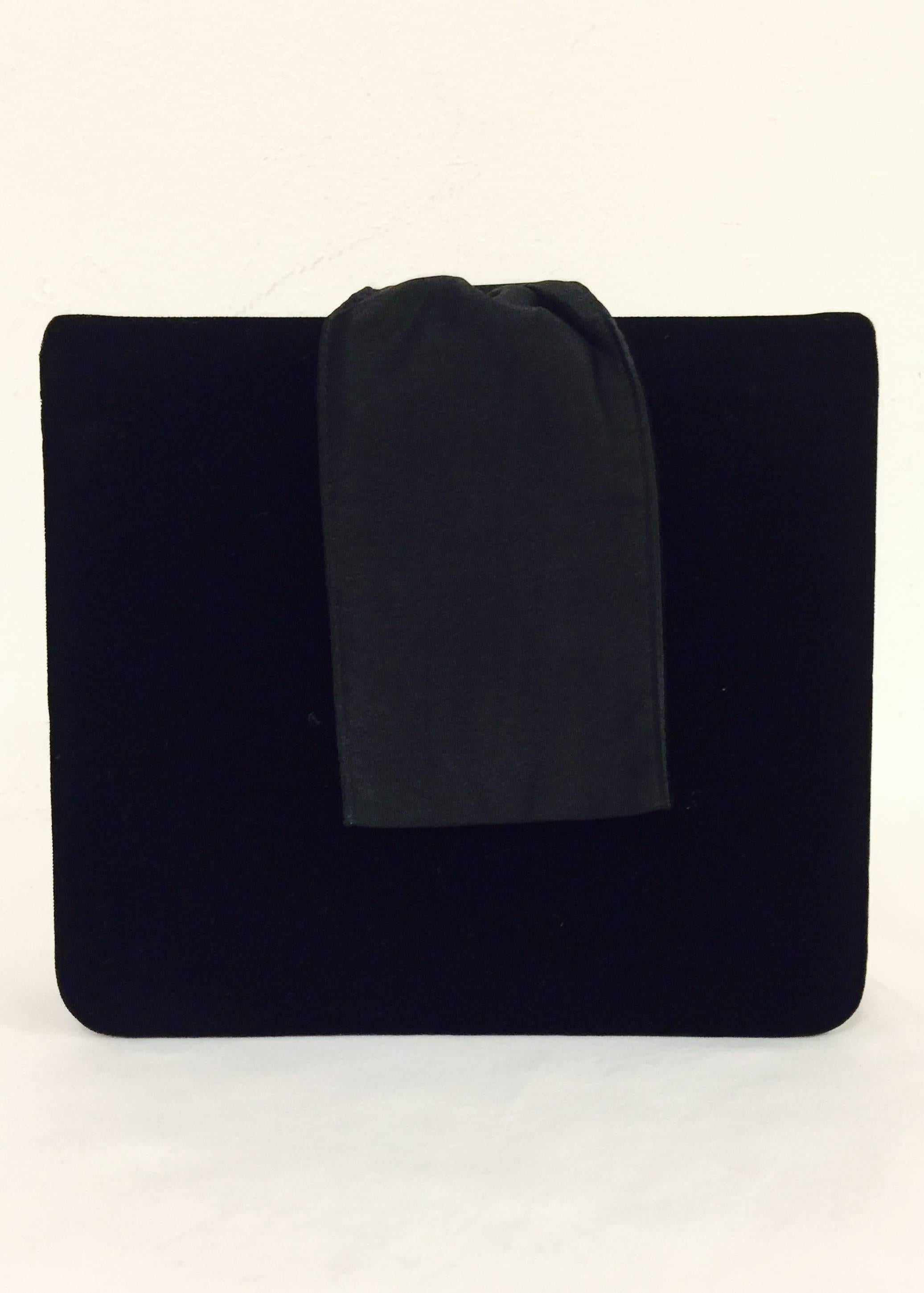 Paloma Picasso Black Velvet Convertible Evening Clutch With Black Satin Bow In Excellent Condition In Palm Beach, FL