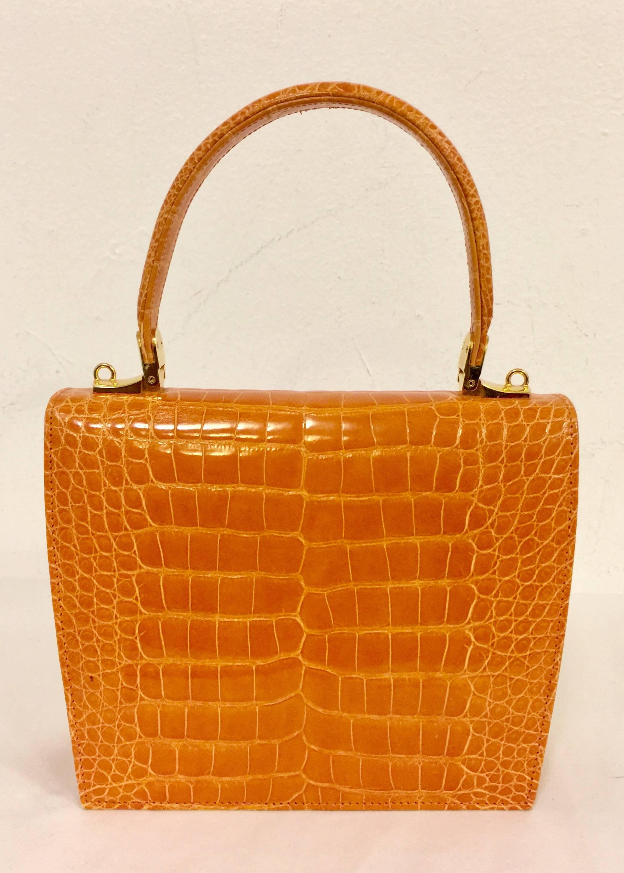Orange Giorgio's of Palm Beach Deep Saffron Alligator Structured Shoulder Flap Bag 