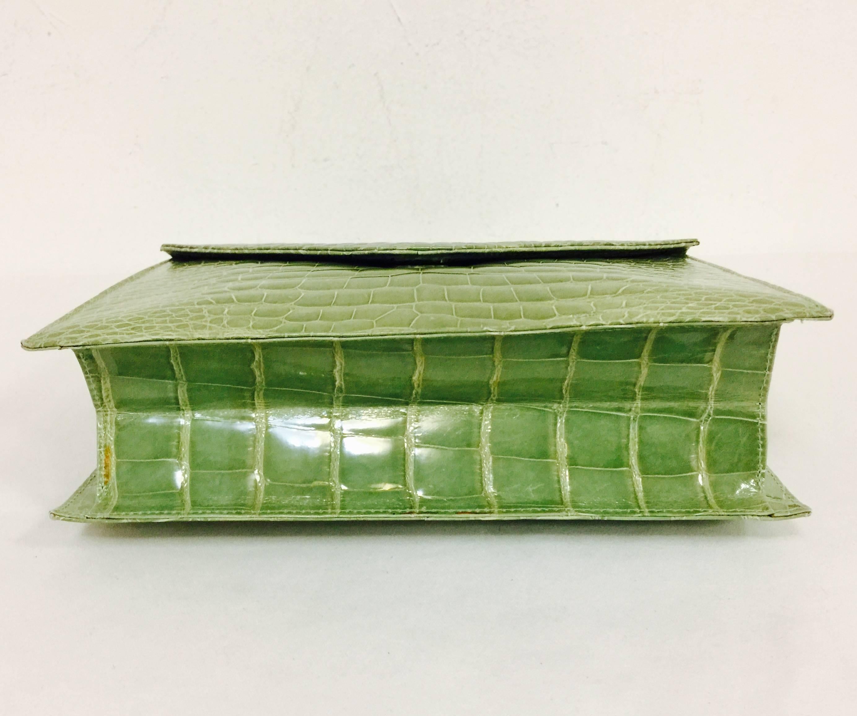 Women's Giorgio's Palm Beach Spring Green Alligator Structured Flap Hand Bag