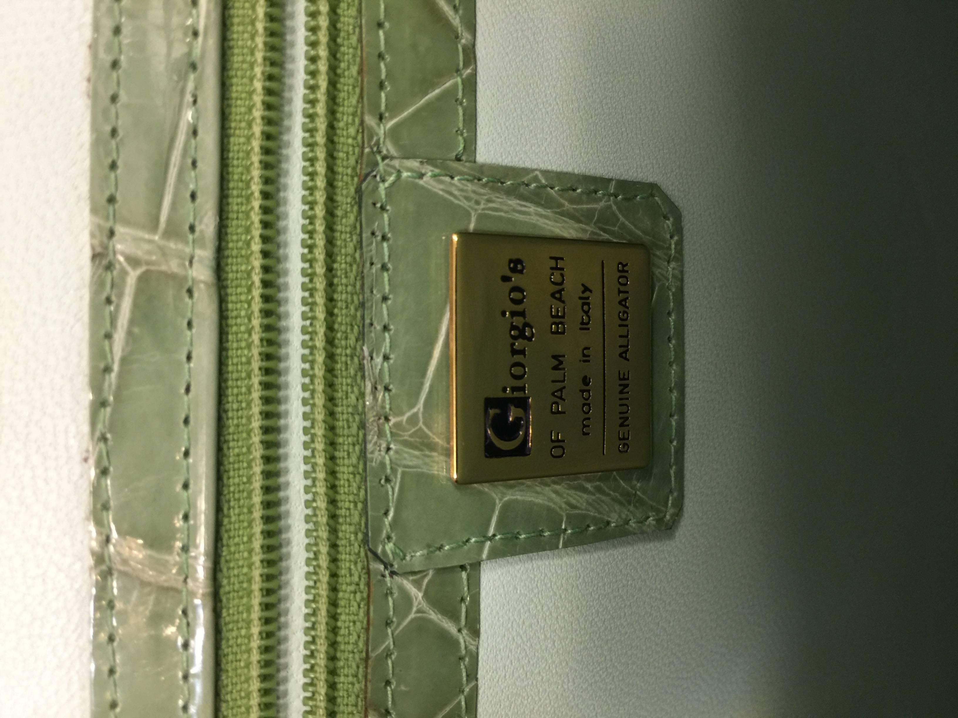 Giorgio's Palm Beach Spring Green Alligator Structured Flap Hand Bag  2