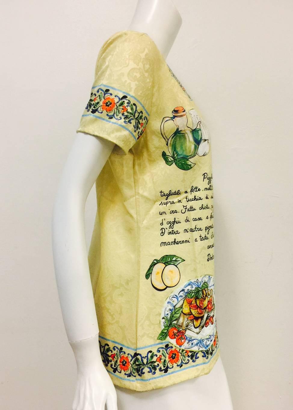 It's no secret that the "Dynamic Duo" of Italian fashion, Domenico Dolce and Stephano Gabbana, love pasta!  so much so that they emblazoned an age-old, detailed recipe for Pasta alla Norma on this exquisite polyamide brocade short sleeve