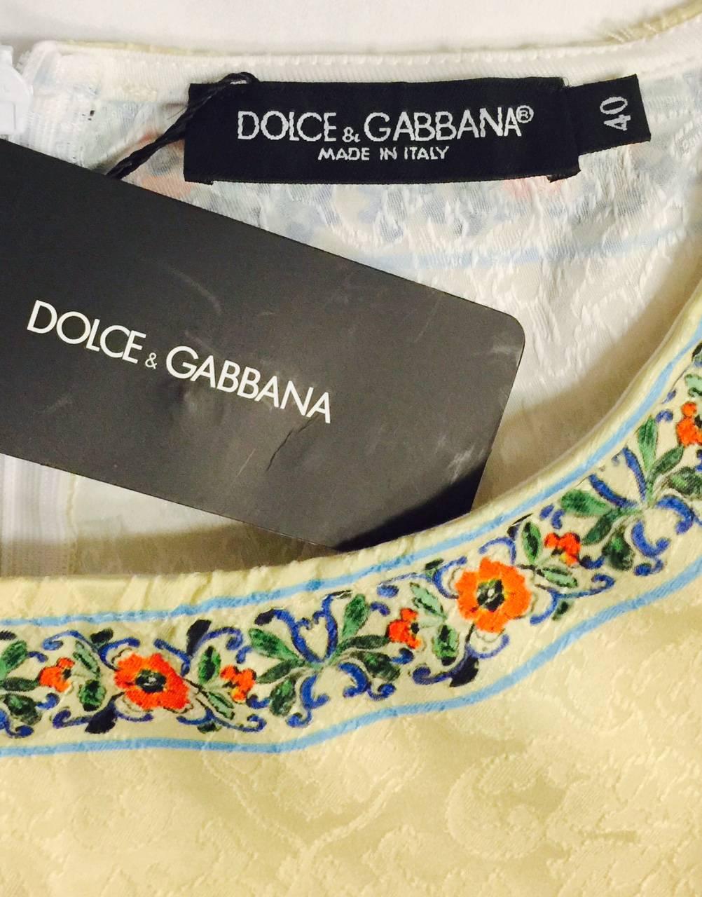 Beige Dolce & Gabbana Pasta alla Norma Recipe Brocade Short Sleeve Tee Shirt  For Sale