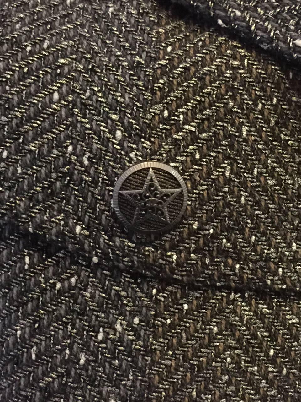 Chanel Metallic Tweed Double Breasted Jacket Lone Star Logo Buttons Size 48 In Excellent Condition In Palm Beach, FL