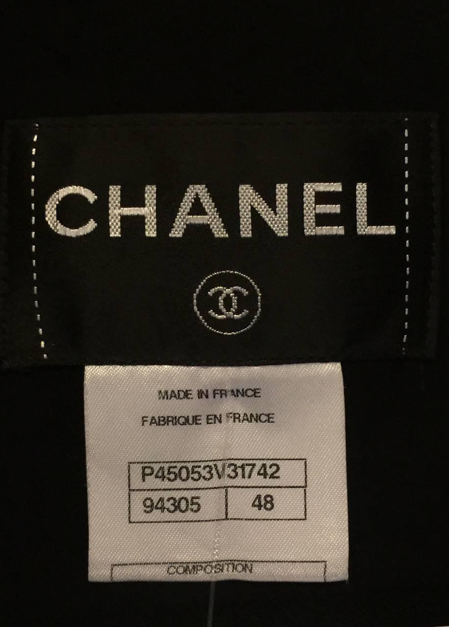 Chanel Black 100% Cotton Tweed Coat Black Enamel Camellia Buttons Size 48 2