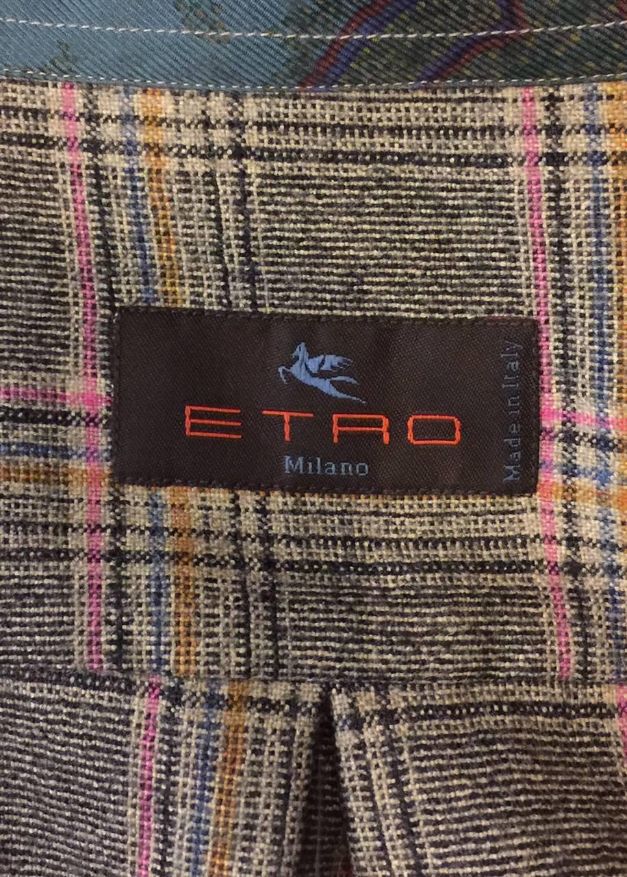Men's Etro Lightweight Wool and Silk Lined Cuffs and Collared Shirt In Excellent Condition In Palm Beach, FL
