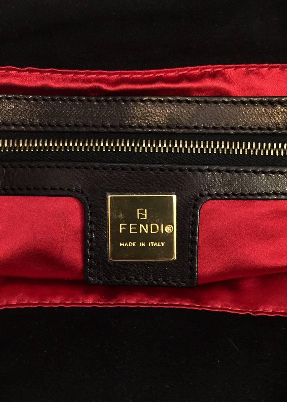 Iconic Fendi Black Suede Baguette Bag With Gold Tone Zucchino Logo Closure  4
