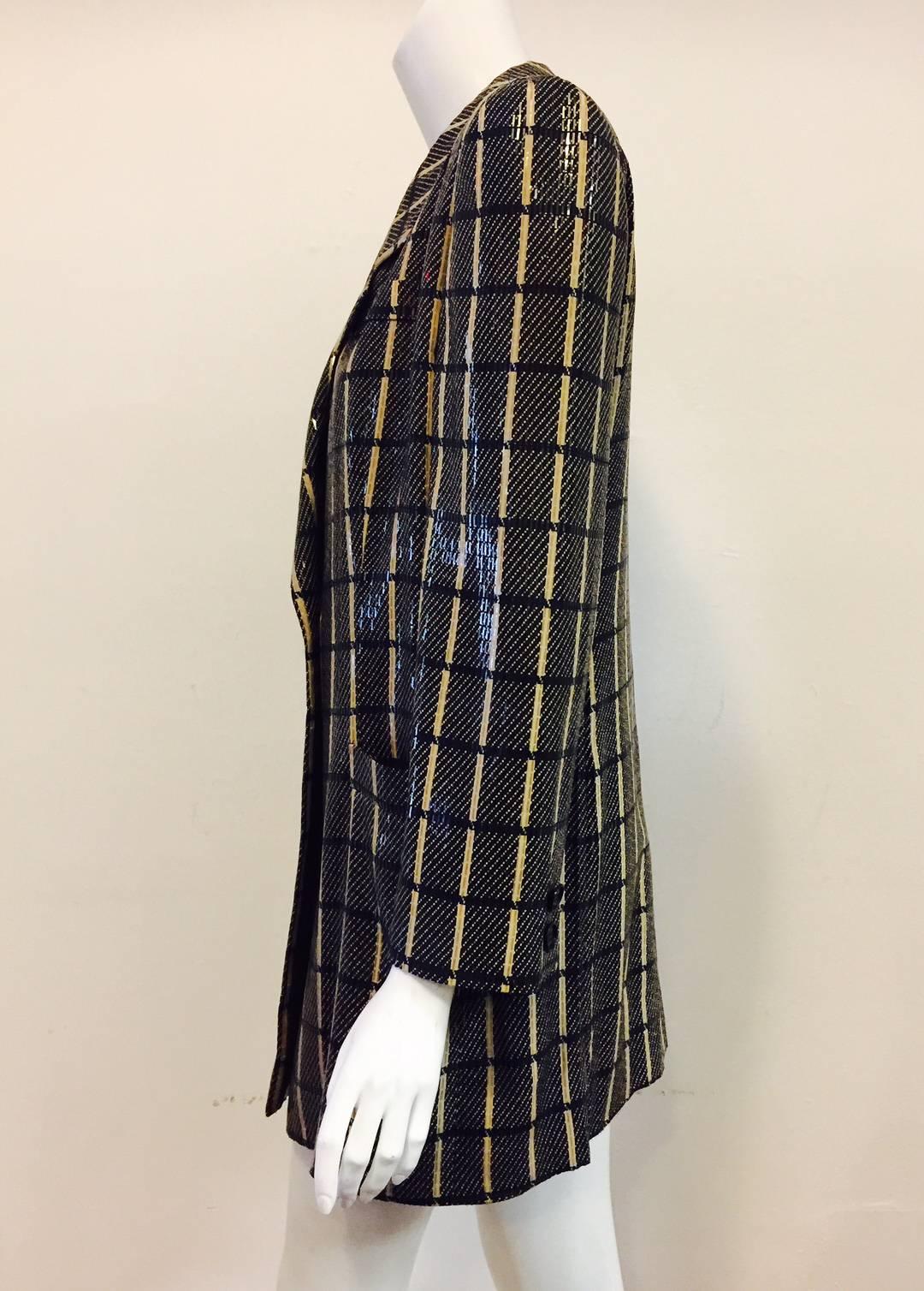 Women's Giorgio Armani Black and Tan Window Pane Evening Jacket With Rectangular Sequins For Sale