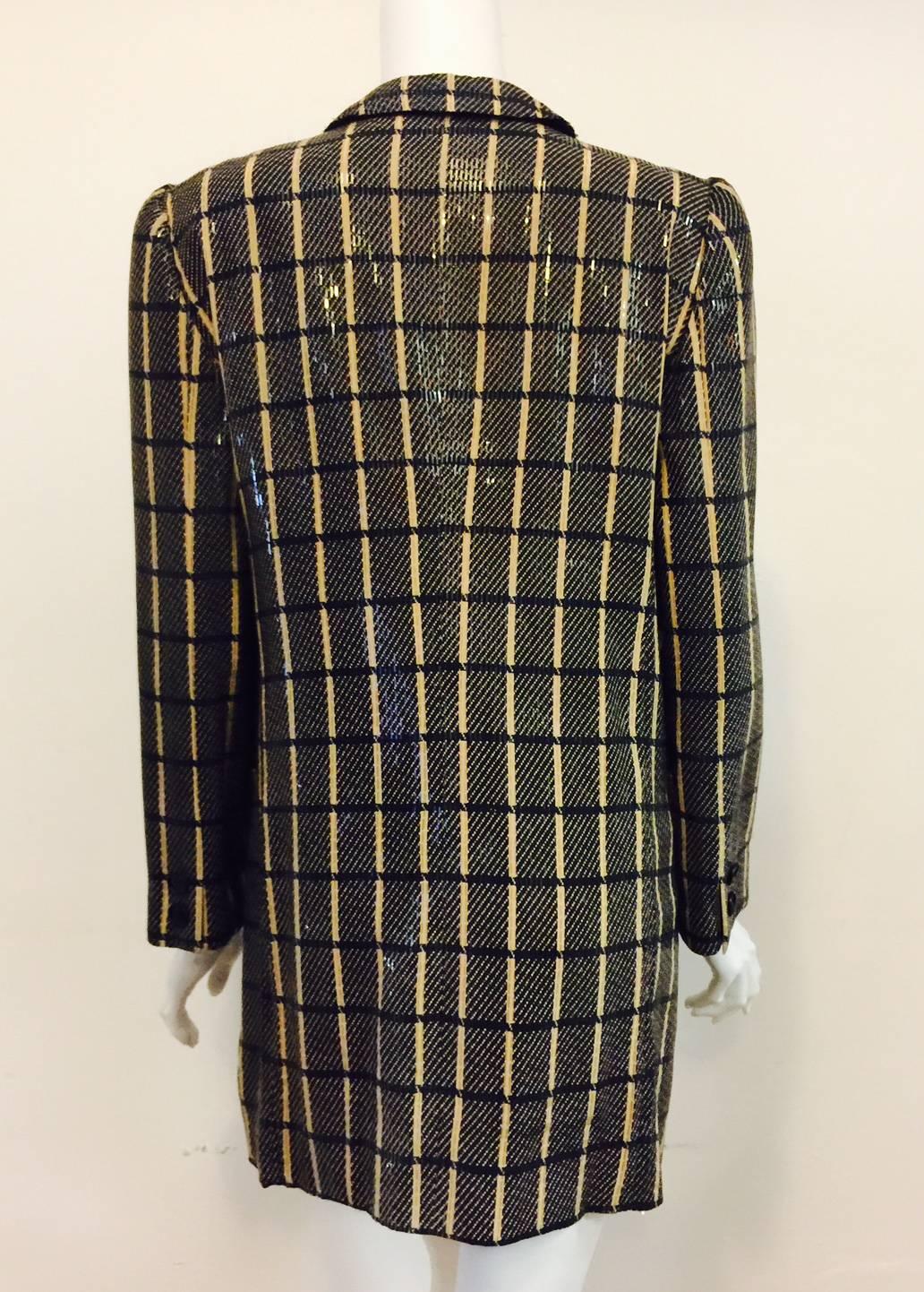Giorgio Armani Black and Tan Window Pane Evening Jacket With Rectangular Sequins In Excellent Condition For Sale In Palm Beach, FL
