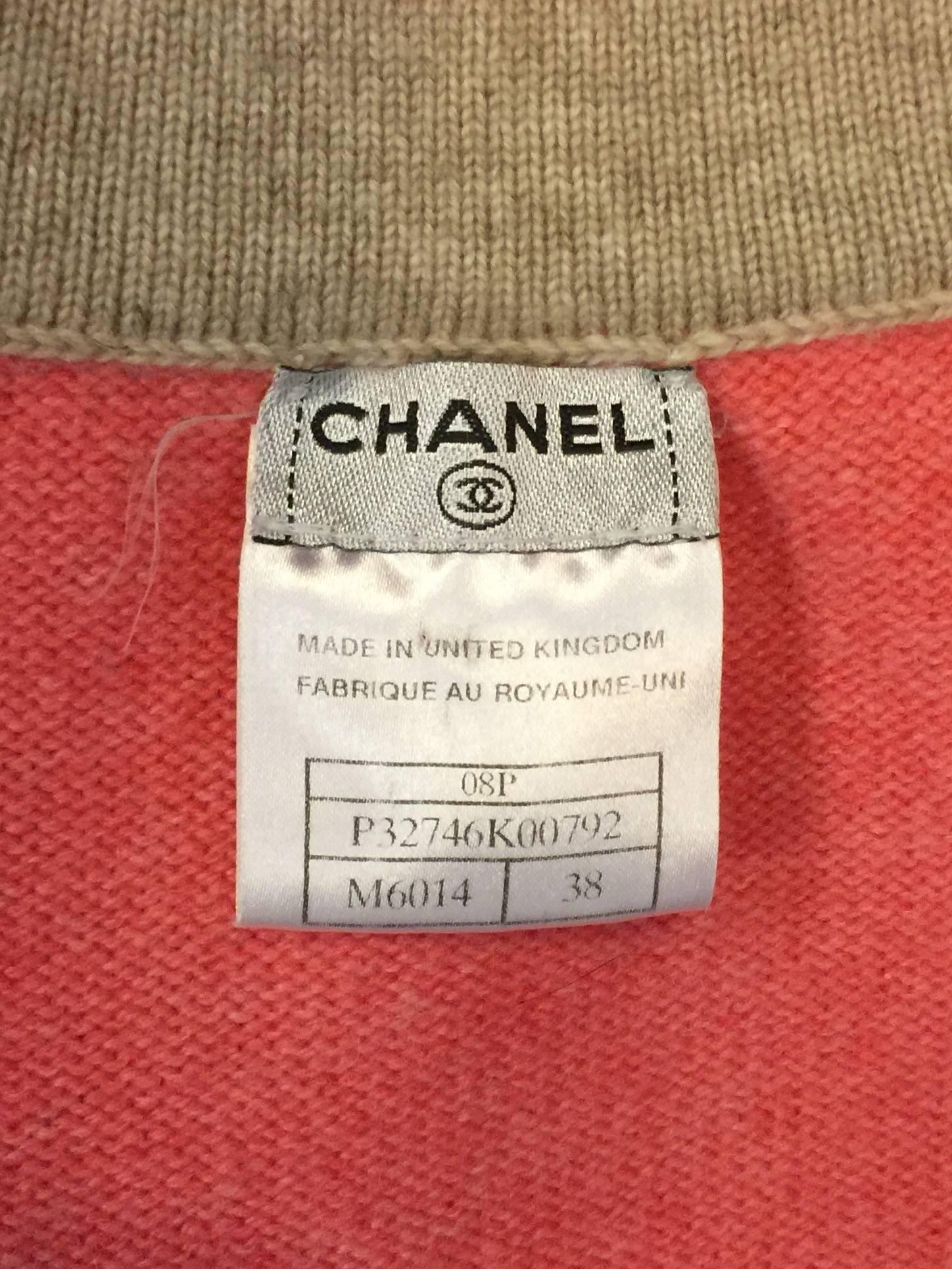 2008 Chanel Melon and Tan Cashmere Cardigan With Gathered Bracelet Sleeves 2