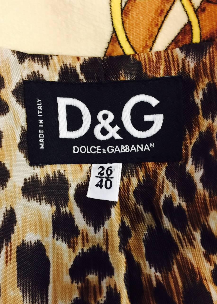 D&G Brushed Cotton Fitted Jacket With Equestrian Print and Leopard Lining  1