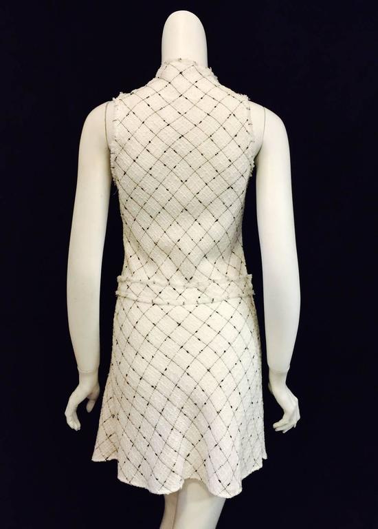 Chanel Spring White Cotton Tweed Sleeveless Dress W Black Diamond ...