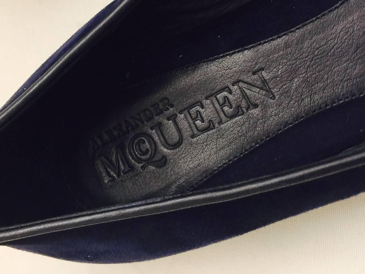 Women's Alexander McQueen Midnight Blue Suede Slippers With Sequin Embroidered Skulls 