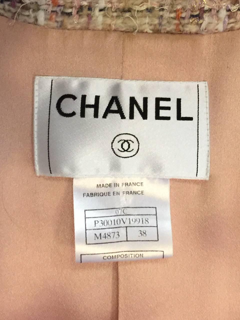 Chanel Multicolor Pink Tweed Skirt Suit With Banded Waist and Patch Pockets In Excellent Condition In Palm Beach, FL