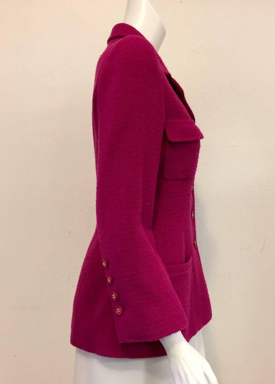 Chanel Deep Magenta Wool Boucle Fitted Jacket illustrates why Karl Lagerfeld is known as the 