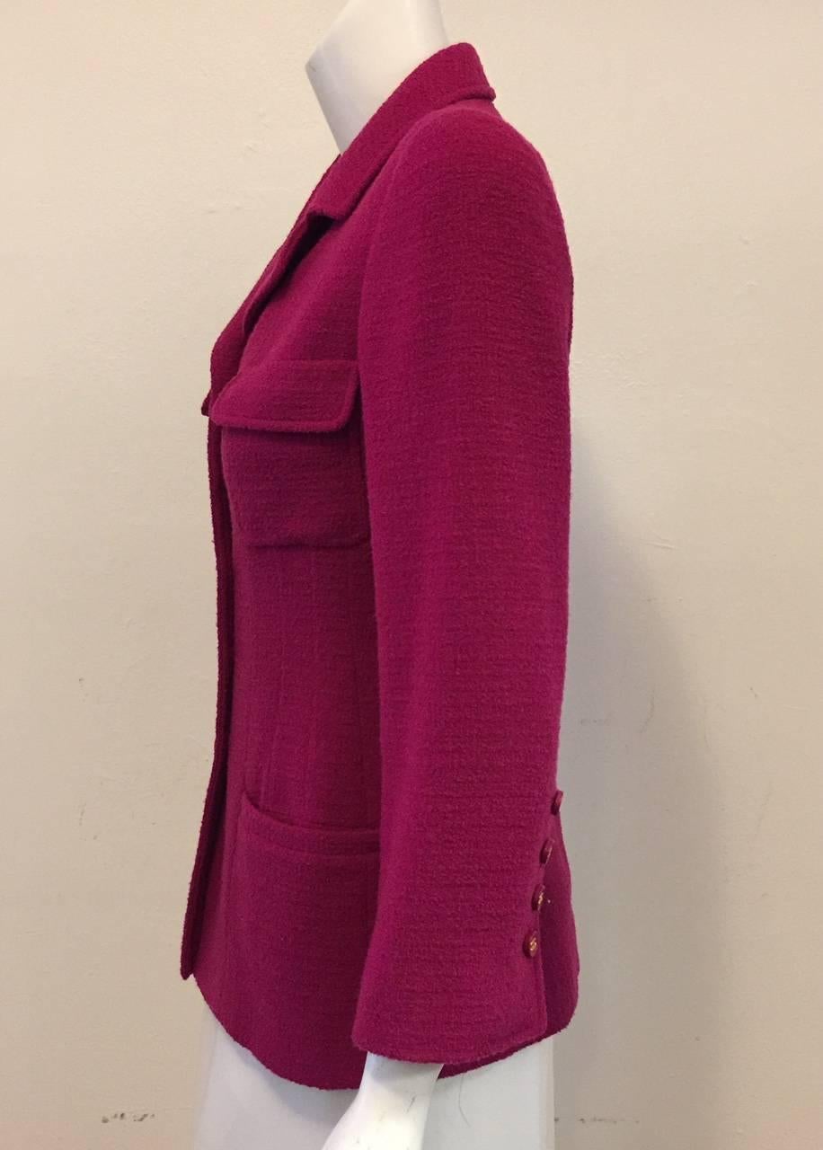 Chanel Deep Magenta Wool Boucle Fitted Jacket  In Excellent Condition In Palm Beach, FL