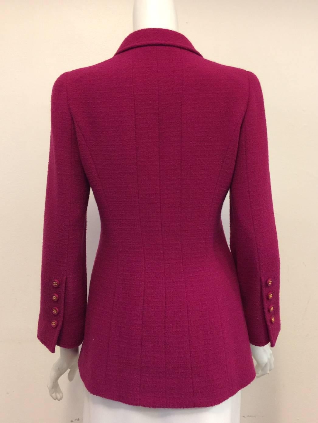 Red Chanel Deep Magenta Wool Boucle Fitted Jacket 