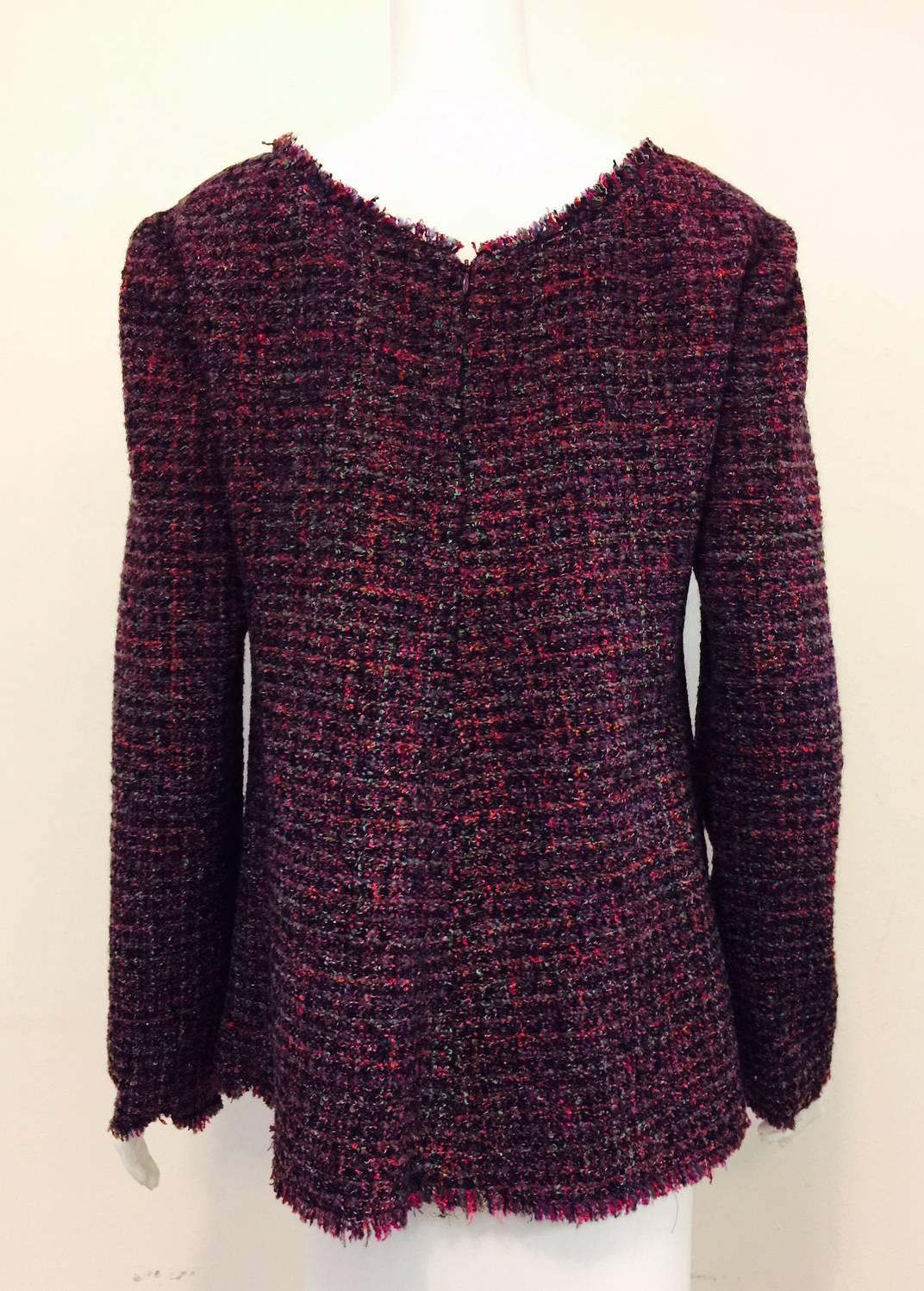 Black Chanel Aubergine Raspberry and Mint Multi Color Tweed Swing Top 