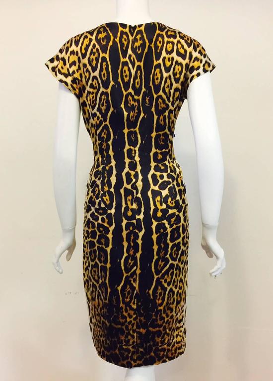 Yves Saint Laurent Leopard Print Silk Sheath With Cap Sleeves French 44 ...