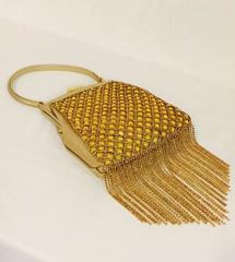 René Caovilla Gold Metallic Frame Evening Hand Bag/Swarovski Crystal Fringe