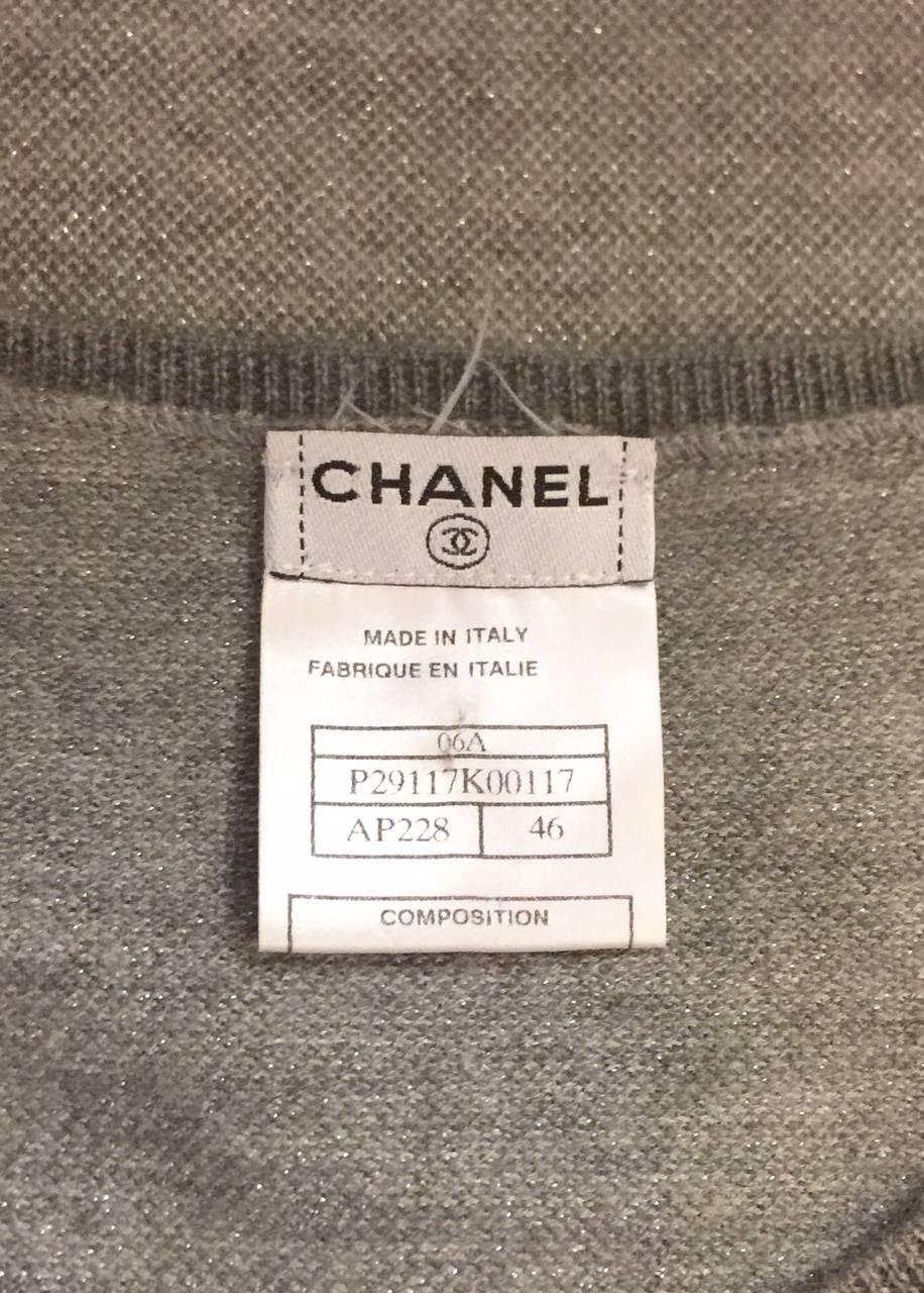 Chanel Cashmere Blend Sterling Pullover With Silver Metallic Threads Sz 46  2