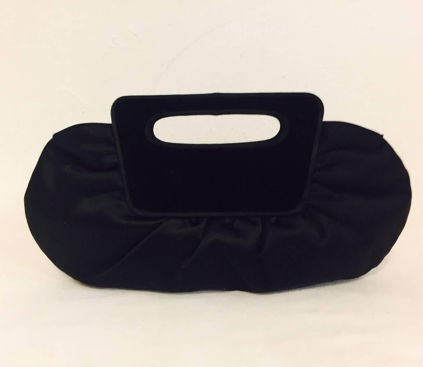 Women's Chistian Louboutin Black Satin and Velvet Gathered Evening Bag  For Sale