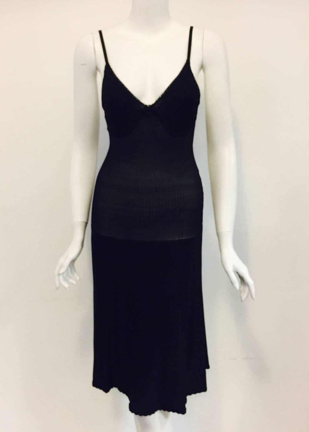 Chanel Black Viscose Stretch Dress With Surplice Front and Full Longer Skirt  3