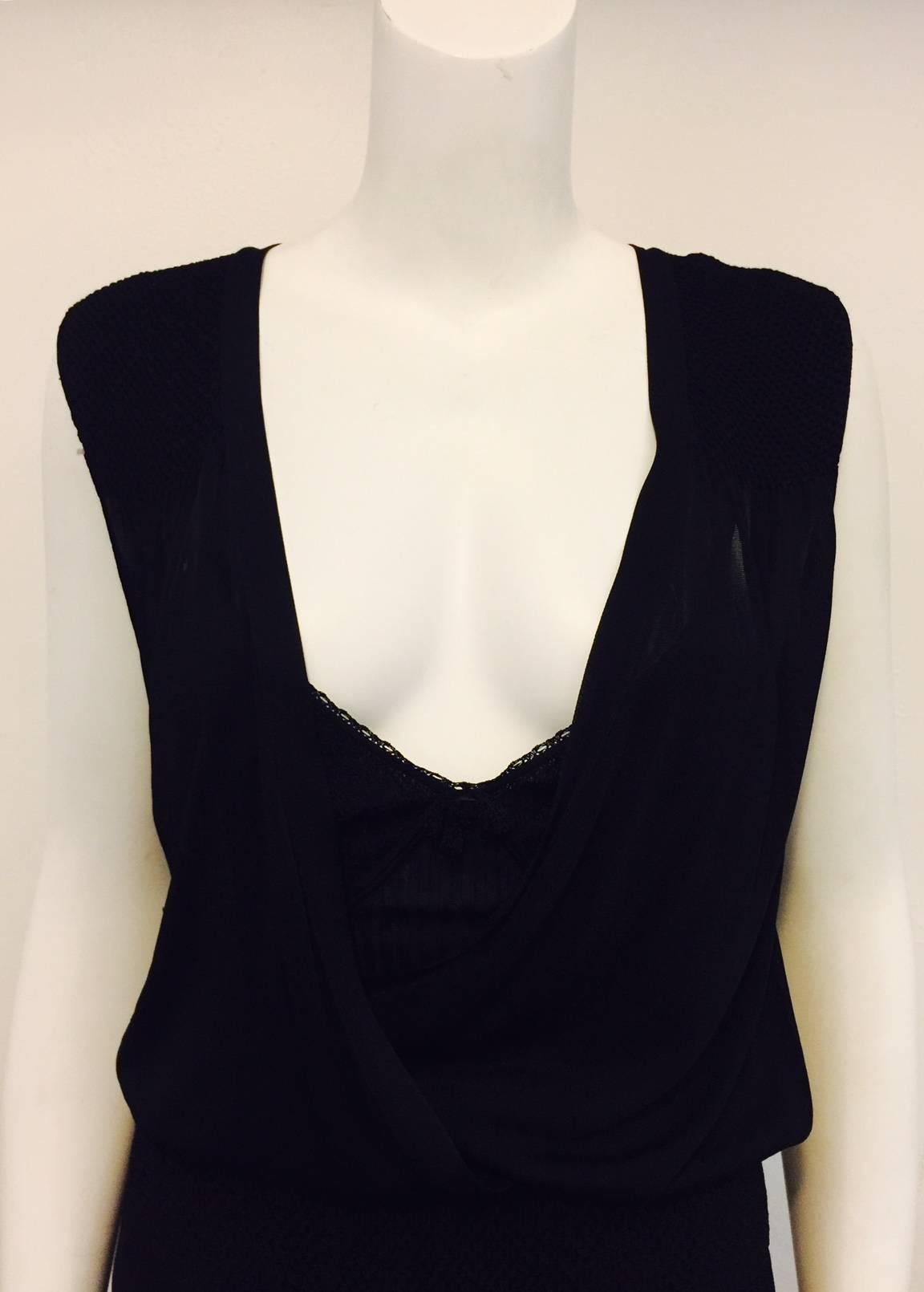 Chanel Black Viscose Stretch Dress With Surplice Front and Full Longer Skirt  In Excellent Condition In Palm Beach, FL