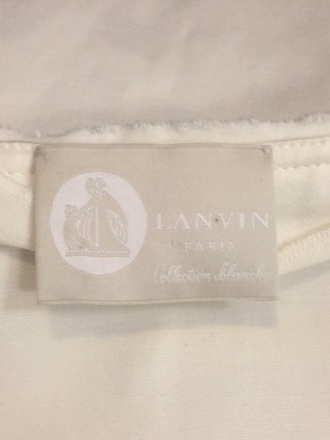 Lanvin Spring Ivory Brushed Cotton V-Neck Shift With Iridescent Paillettes  For Sale 3