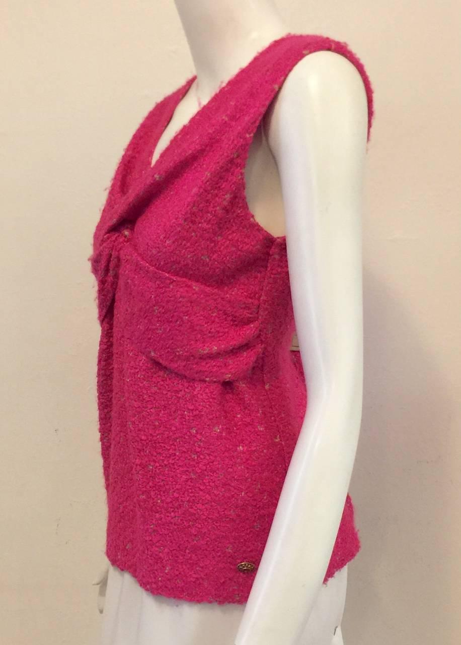 Women's Chanel Hot Pink Boucle Sleeveless Top 