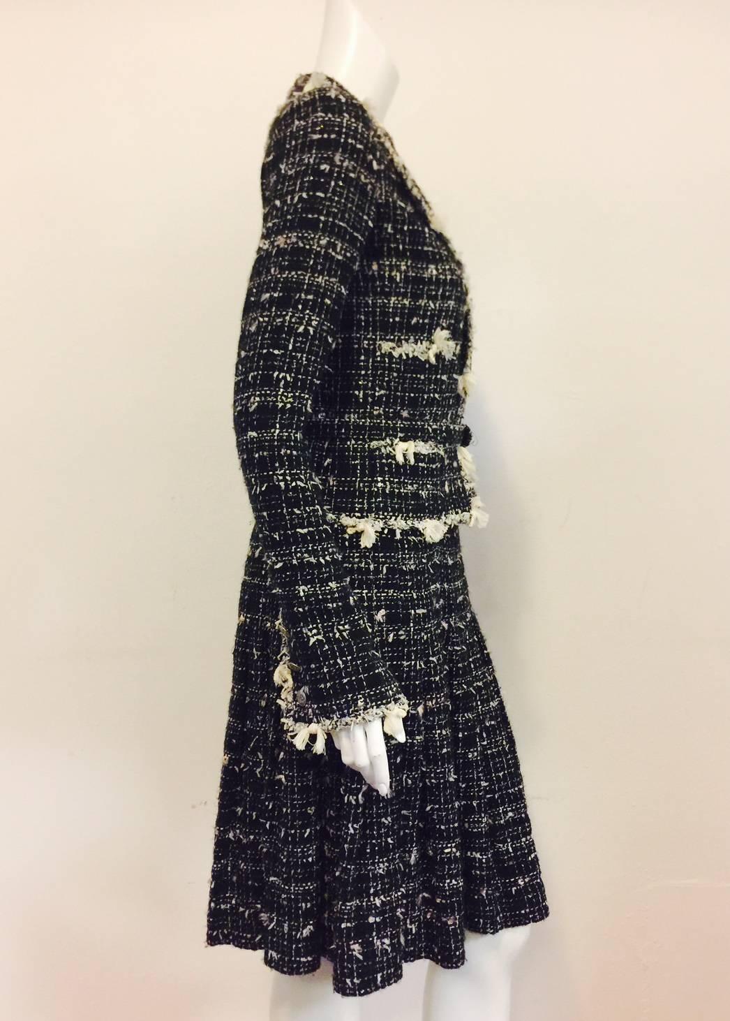 Chanel Black and White Tweed Belted Long Sleeve Dress is 