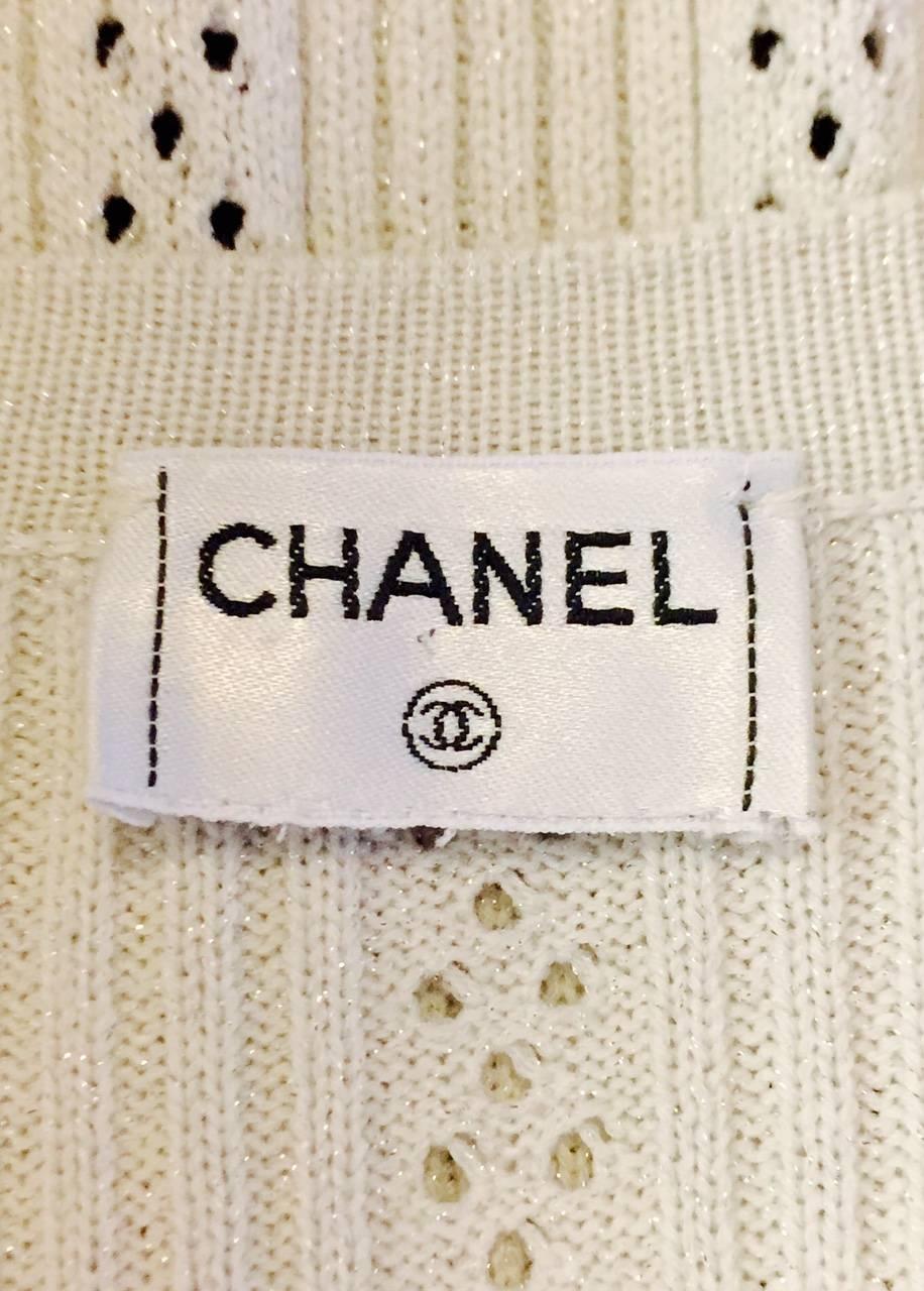 Chanel Metallic Dove Grey Light Weight Cardigan With Gold Tone Logo Buttons  3