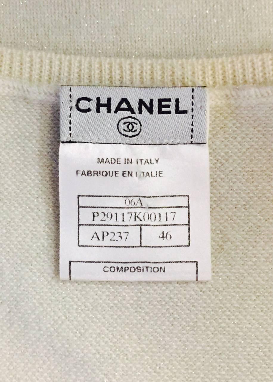 Chanel Cashmere Blend Ivory Pullover With Silver Metallic Threads Sz 46 2