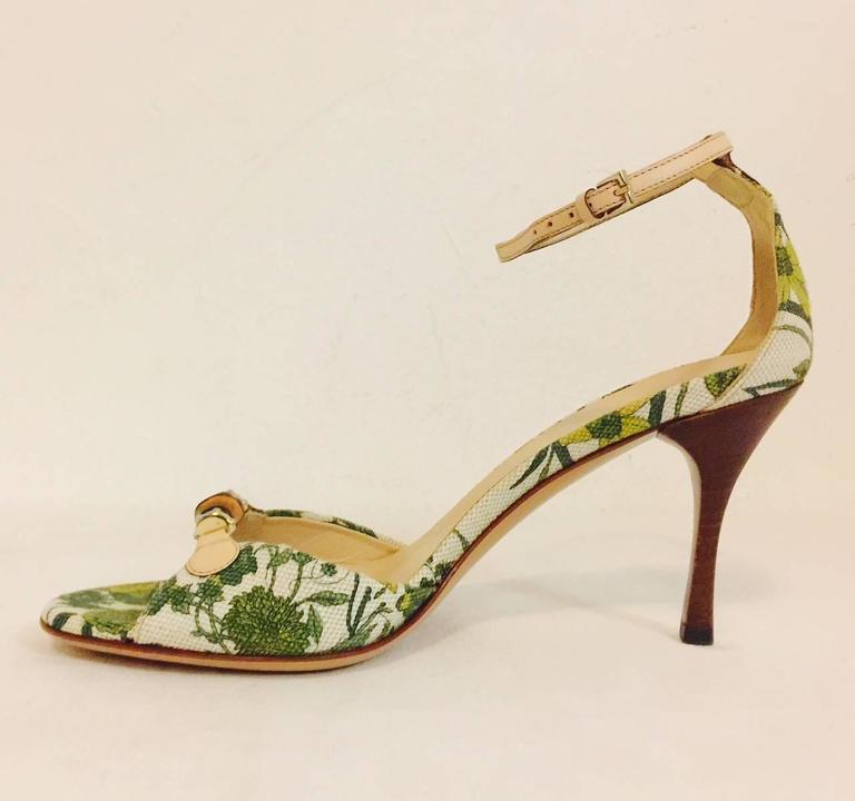 Gucci Tapestry Inspired Floral High Heel Sandals W Ankle Straps and ...
