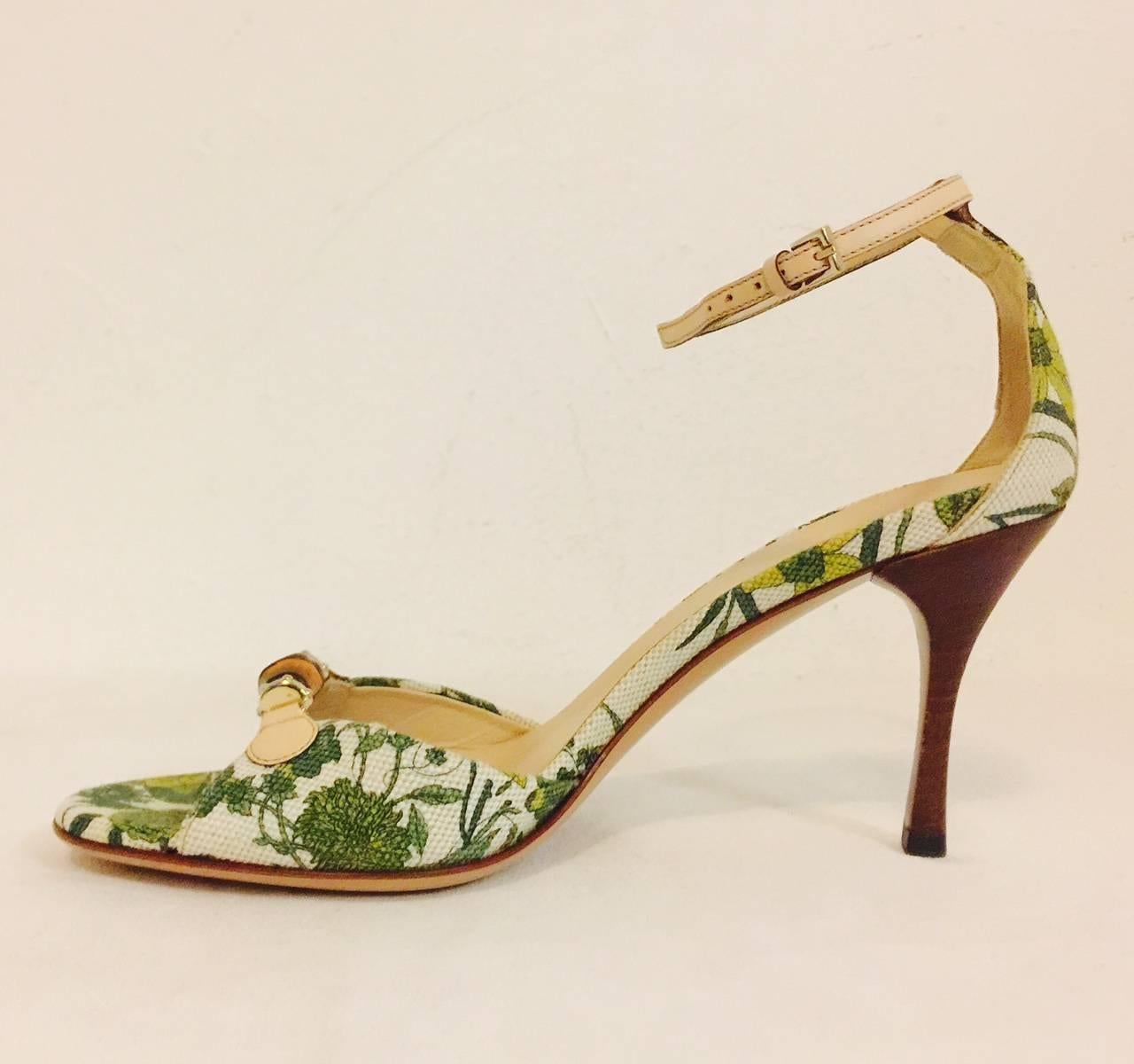 Tapestry Inspired canvas has become a signature of the House of Gucci!  These  Floral High Heel Sandals are highly desired by connoisseurs of this 