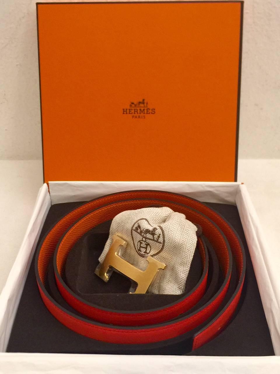 2013 Hermes Reversible Constance H Belt Strap Capucine Orange Rare 90cm In Excellent Condition In Palm Beach, FL