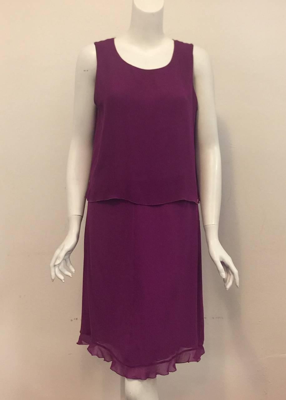 Women's Chanel 2001 Spring Plum Ensemble W Raffia Jacket and Chiffon Skirt and Shell For Sale